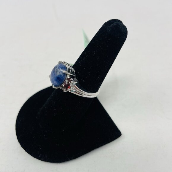 Karis Oval Sodalite Mozambique Garnet Ring Size 8 in Platinum Bond Brass 5018 - Picture 3 of 7